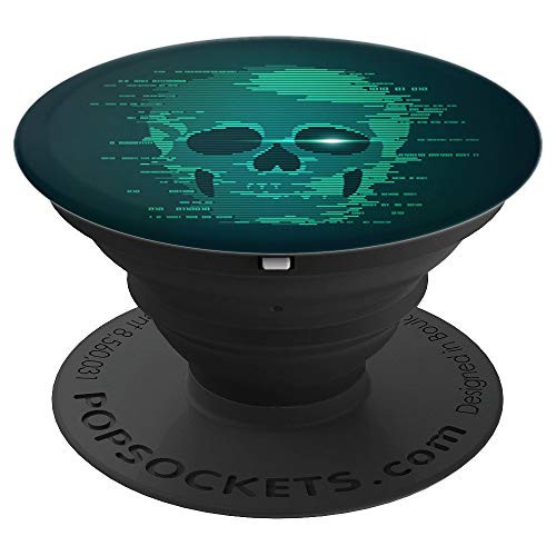 Hacker Skull Nerdy Nerd Geek Pattern Green futuristic - PopSockets Grip and Stand for Phones and Tablets