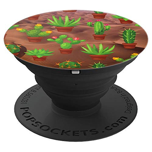 Cactus Flower Plant Brown Desert Garden Pattern Gift - PopSockets Grip and Stand for Phones and Tablets