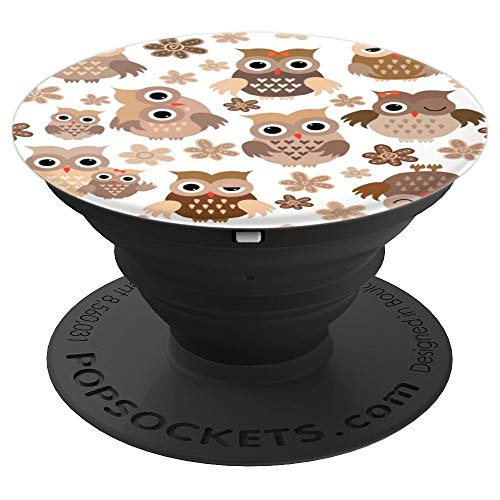 Cute Owl Pattern - Brown Owls on white Background - PopSockets Grip and Stand for Phones and Tablets