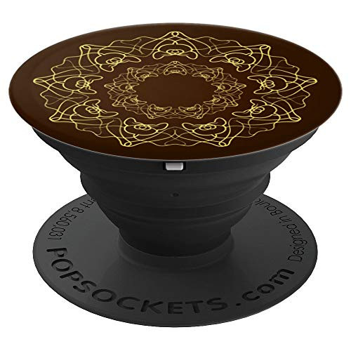 Beautiful Gold Flower Mandala Brown Background - PopSockets Grip and Stand for Phones and Tablets