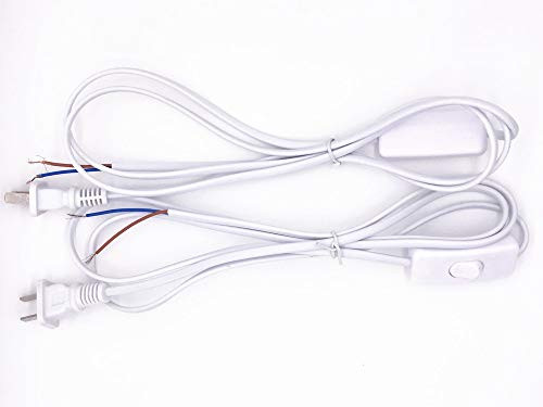 (2PACK) Lamp Cord Set with Molded Plug Lamp Cord Has Button switch, Plug,Stripped Ends Ready for Wiring Stripped Ends Ready for Wiring -6 FOOT White