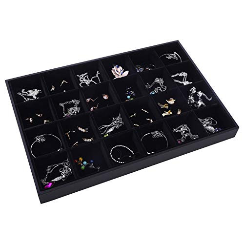 AUTOARK Velvet Stackable 24 Grid Jewelry Tray Showcase Display Organizer,Black,AJ-032