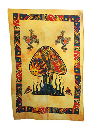 Shubhlaxmifashion Psychedelic Mushroom Tapestry Frogs Magic Shrooms Tapestry Dorm Tapestry Hippie Tapestry Wall Hanging Fantasy Bohemian Trippy Animal Wall Art (Yellow Color)