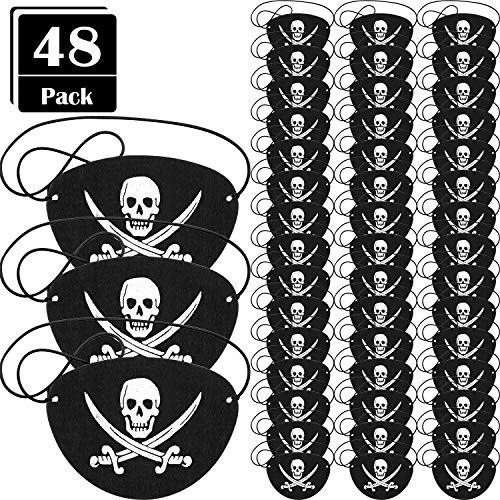 Pirate Eye Patches Black Felt One Eye Skull Captain Eye Patches for Halloween Christmas Pirate Theme Party (48 Pieces)