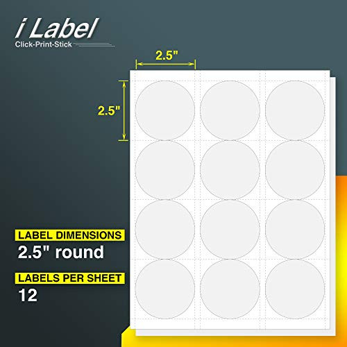 iLable 2.5" Round Labels for Laser & Inkjet Printers[100 Sheets,1200 Labels]