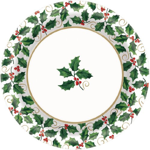 Amscan Seasonal Festive Christmas Holly Paper Plates | Party Tableware | 960 Ct.