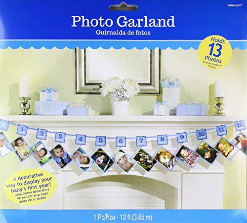 amscan 1st Birthday Glitter Photo Garland - Blue, 6 Ct.