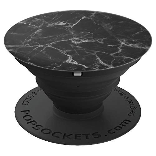 Black Marble Textured with White Lines - PopSockets Grip and Stand for Phones and Tablets