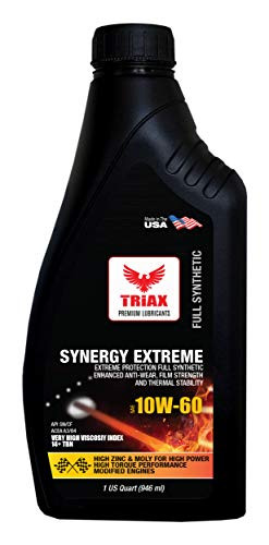 Triax Synergy Extreme 10W-60 - Ester Full Synthetic Racing/Ultra Wear Protection Engine Oils - High Zinc and Molybdenum Fortified  (1 Quart)