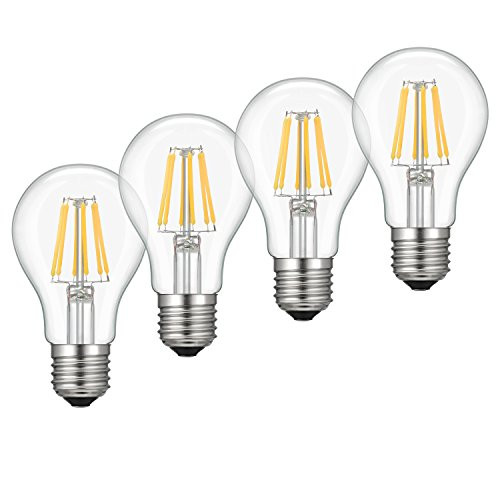 Dimmable Edison LED Bulb, Soft Warm White 2700K, Kohree 6W Vintage LED Filament Light Bulb, 60W Incandescent Equivalent, A19 E26 Medium Base Lamp for Restaurant,Home,Reading Room, 4-Pack(NOT Daylight)