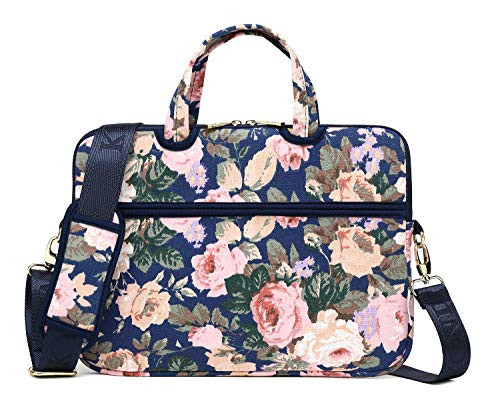 Kayond Canvas Ultraportable Water-Resistant Neoprene Laptop Carrying Case/Shoulder Messenger Bag/Daily Briefcase for Work/School/Travel-Compatible with MacBook Air Pro 13/ipad 12.9(13-13.3, Camellia)