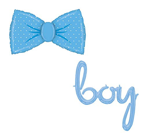 42" Blue Bowtie Foil Balloon 32" Boy Phrase Foil Balloon Bundle