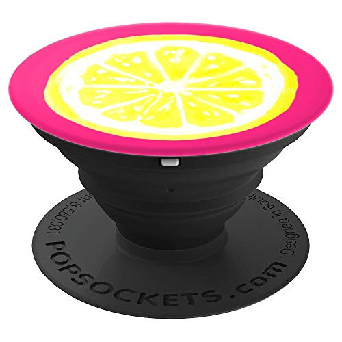 Lemon Slice Yellow on Hot Pink - PopSockets Grip and Stand for Phones and Tablets