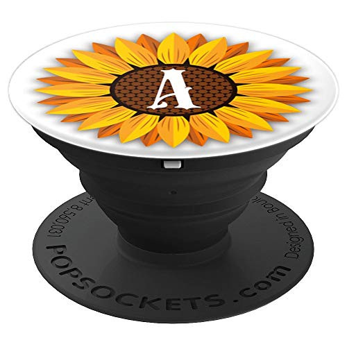 Sunflower Letter A Initial | Girasol Yellow Sun Flower White - PopSockets Grip and Stand for Phones and Tablets