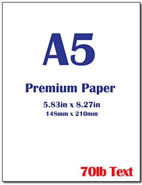 Premium A5 (8.3"x 5.83") Printer Paper - 70lb Text / 28lb Bond (105 gsm) Bright White Paper (250 Sheets)