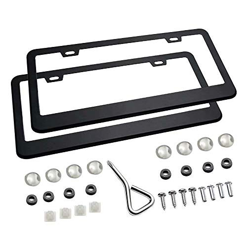 BLUE ELF Matte Aluminum License Plate Frame with Black Screw Caps, 2Pcs 2 Holes Black Licenses Plates Frames, Car Licenses Plate Covers Holders Fits for US Vehicles