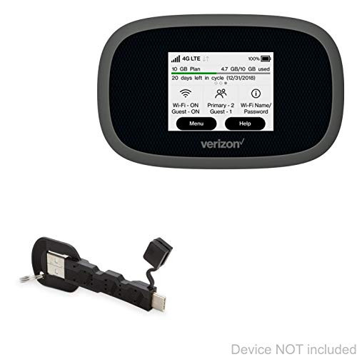 BoxWave Verizon Jetpack MiFi 8800L Cable, [USB Type-C Keychain Charger] Key Ring 3.1 Type C USB Cable for Verizon Jetpack MiFi 8800L - Jet Black