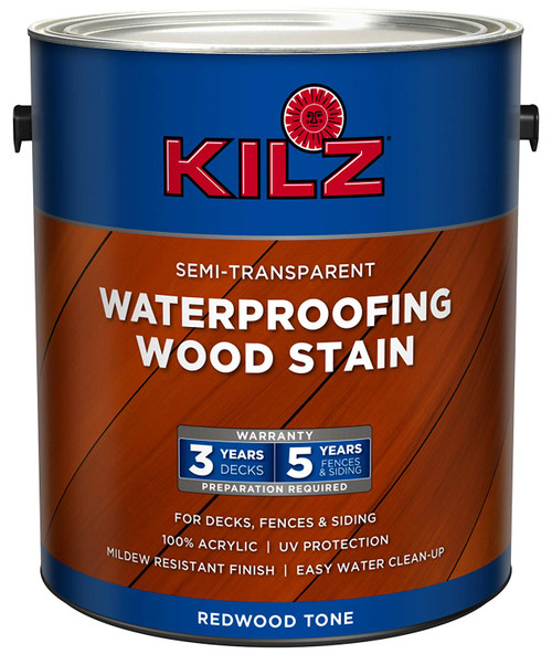 KILZ Exterior Waterproofing Wood Stain, Semi-Transparent, Redwood, 1 gallon