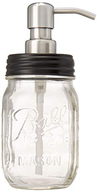 Industrial Rewind Mason Jar soap Dispenser - 16oz Clear Pint Ball Mason Jar with Black lid/Stainless Steel Pump Industrial Rewind Mason Jar soap Dispenser - 16oz Clear Pint Ball Mason Jar with Black lid/Stainless Steel Pump