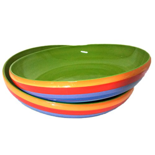 CinMin Rainbow Striped Stoneware Ceramic Pasta Bowl Set of 2, 9 Inch