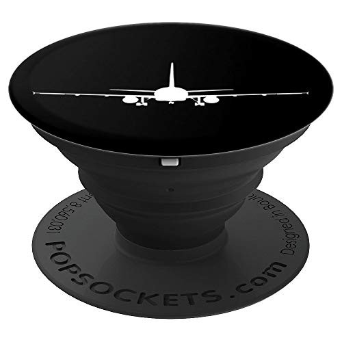 Flying Jet Airplane Pilot Landing on Runway Silhouette - PopSockets Grip and Stand for Phones and Tablets