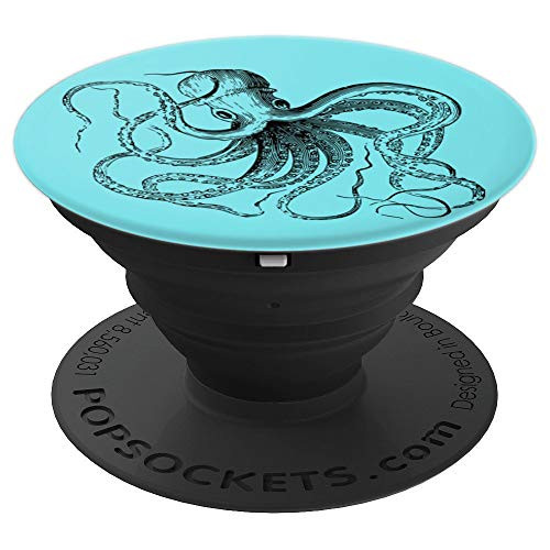 Vintage Octopus Black Sea Life Animals on green teal gift - PopSockets Grip and Stand for Phones and Tablets