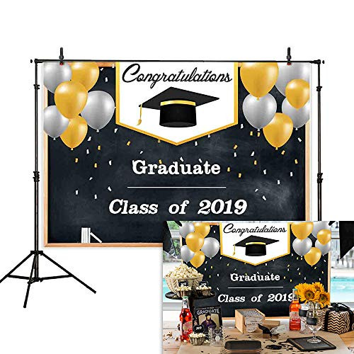 Allenjoy 7x5ft Graduation Prom Backdrop Class of 2019 Bachelor Cap Balloons Blackboard Congrats School Student Grad Party Decorations Cake Table Banner Photography Background Booth Props