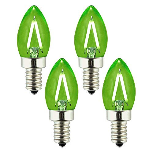 OPALRAY Green Light C7 Tiny Candelabra LED Bulb, 1W Dimmable, Clear Glass Cover, E12 Small Base, 150Lumens, 15W Incandescent Equivalent, Mini Torpedo Tip, Pack of 4