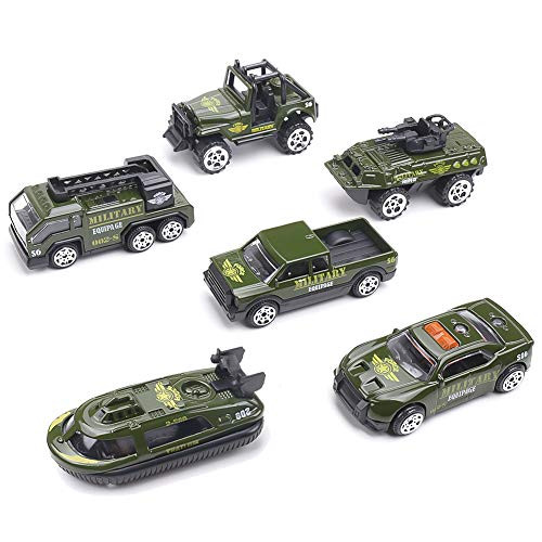 VAlinks Diecast Military Vehicles Toy 6 in 1 Assorted Metal Model Cars for Kids Boys Party Favors Cake Decorations Topper Birthday Gift