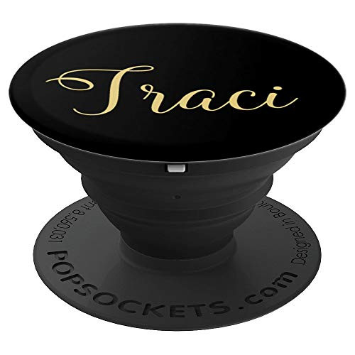 Traci Personalized Yellow and Black Custom First Name - PopSockets Grip and Stand for Phones and Tablets