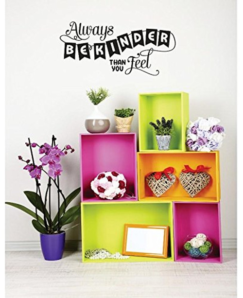 Design with Vinyl RE 1 C 2421 Be Kinder Than You Feel Image Quote Vinyl Wall Decal Sticker, 10 x 20", Black