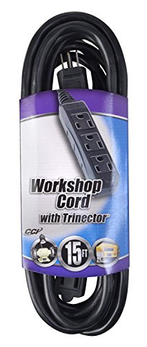 Coleman Cable 3522 14/3 SJTW Trinector Vinyl Extension Cord, Black, 15-Foot