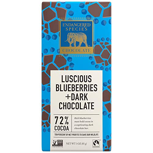 Endangered Species Sea Turtle, Natural Dark Chocolate (72%) with Blueberries, 3-Ounce Bars (Pack of 12)