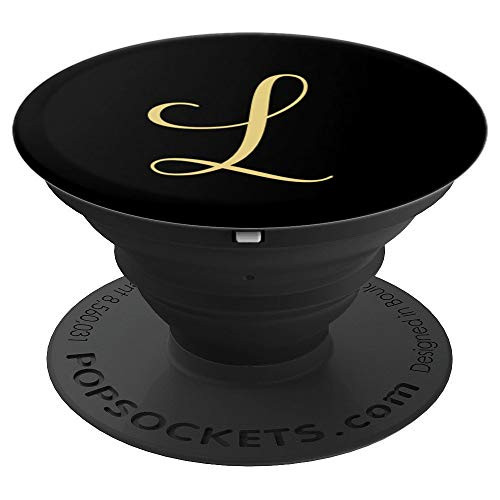 L Initial Monogram Yellow and Black Capital Letter - PopSockets Grip and Stand for Phones and Tablets