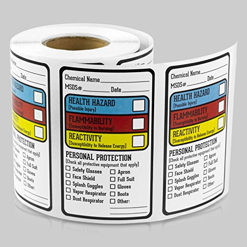 TUCO DEALS 2.5 x 1.5 Inch - Right to Know Blank SDS MSDS Chemical Name HMIG Write-in Stickers (2 Rolls Per Pack)