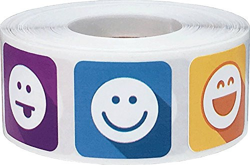 Multi Colored Square Emoji Stickers 6 Different Faces Labels 1 Inch 500 Total Adhesive Stickers