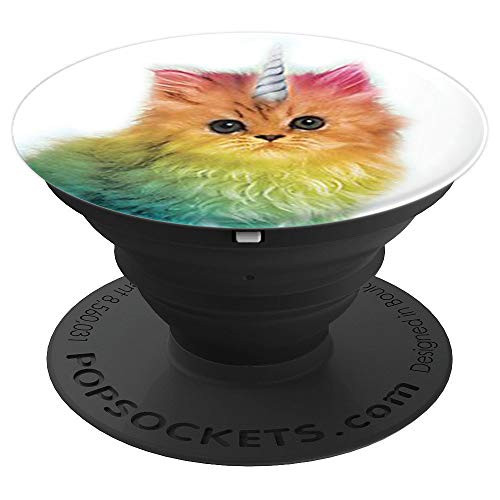 Cute Caticorn Unicorn Cat Rainbow Kitty Design on White - PopSockets Grip and Stand for Phones and Tablets