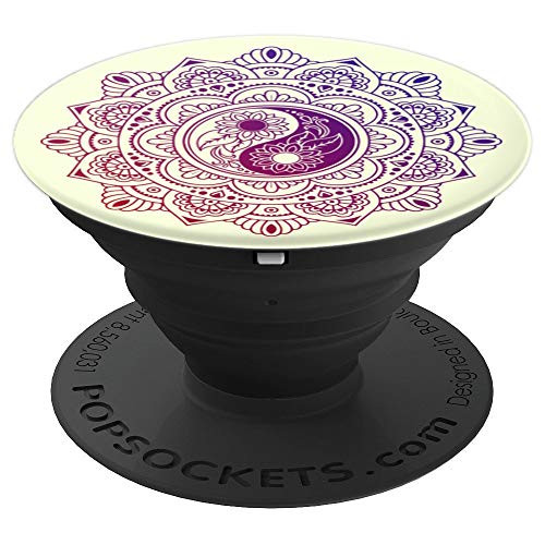 Cute Purple Ying Yang Flower Mandala Design On Cream - PopSockets Grip and Stand for Phones and Tablets