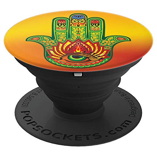 Orange And Yellow Buddha Hamsa With Green And Lotus Flower - PopSockets Grip and Stand for Phones and Tablets