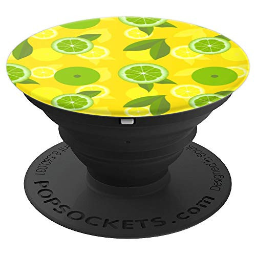 Summer Fruits - Lemons, Limes Citrus Pattern on Yellow - PopSockets Grip and Stand for Phones and Tablets