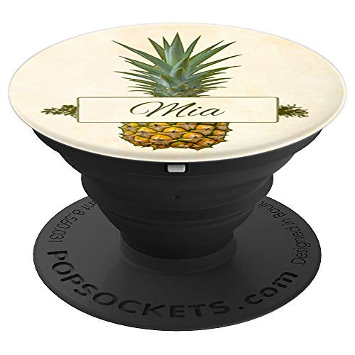 Pineapple Design Mia Personalized Name Gift Green Yellow - PopSockets Grip and Stand for Phones and Tablets