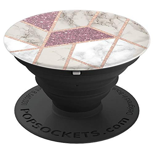 Rose Gold Marble With Pink Grey White Geometric Design - PopSockets Grip and Stand for Phones and Tablets