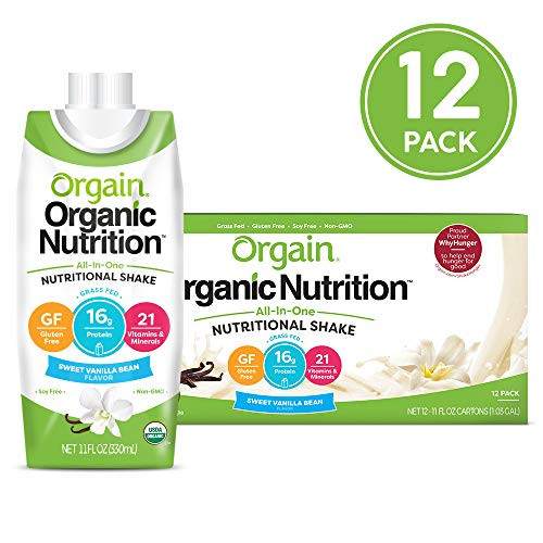 Orgain Organic Nutritional Shake, Vanilla Bean - Meal Replacement, 16g Protein, 21 Vitamins & Minerals, Gluten Free, Soy Free, Kosher, Non-GMO, 11 Ounce, 12 Count (Packaging May Vary)