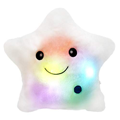 Bstaofy WEWILL Creative Twinkle Star Glowing LED Night Light Plush Pillows Stuffed Toys (White)