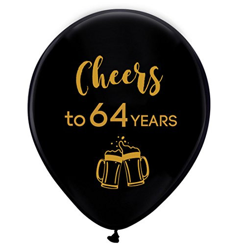 Black cheers to 64 years latex balloons, 12inch (16pcs) 64th birthday decorations party supplies for man and woman