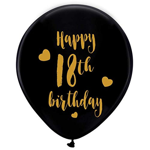 Black 18th Birthday Latex Balloons, 12inch (16pcs) Girl Boy Gold Happy 18th Birthday Party Decorations Supplies