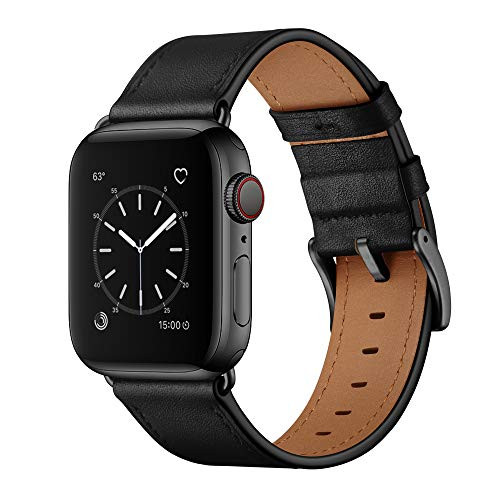 OUHENG Compatible with Apple Watch Band 42mm 44mm, Genuine Leather Band Replacement Strap Compatible with Apple Watch Series 4 Series 3 Series 2 Series 1 44mm 42mm Sport Edition, Black OUHENG Compatible with Apple Watch Band 42mm 44mm, Genuine Leather Band Replacement Strap Compatible with Apple Watch Series 4 Series 3 Series 2 Series 1 44mm 42mm Sport Edition, Black