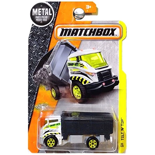 Matchbox 2016 MBX Construction Tilt 'N' Tip Garbage Truck 50/125, White