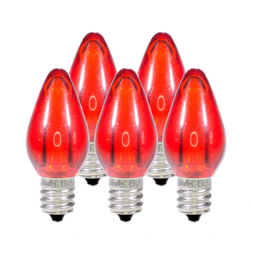 Holiday Lighting Outlet LED Smooth C7 Red Replacement Christmas Light Bulbs for E12 Sockets, Energy Efficient Commercial Grade, 2 Diode 0.58 Watt (LED) Bulbs. Pack of 25 Bulbs