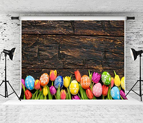 Kate 7x5ft Easter Backdrop for Photography Easter Eggs Dark Wooden Planks Photography Backgrounds Props
